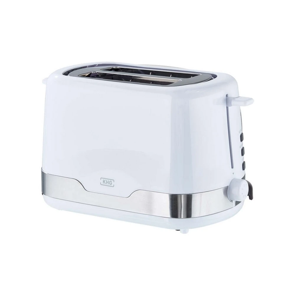 KHG Toaster Weiß, 850 W, 7 stufenlose Bräunungsstufen, 2 Schlitze, Edelstahl