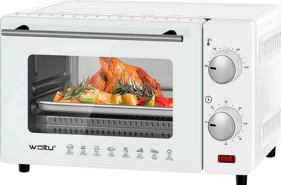 Woltu Minibackofen, 10 Liter, 650 Watt, Timer, Rot/Weiß/Schwarz